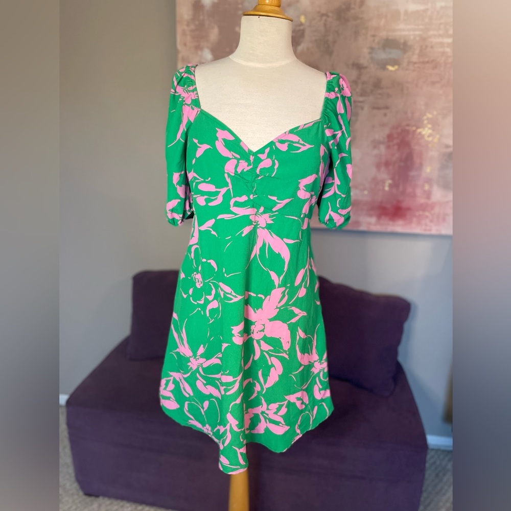 Vero Moda Green‎ and Pink Short Sleeve Bright Light Weight Dress Size S